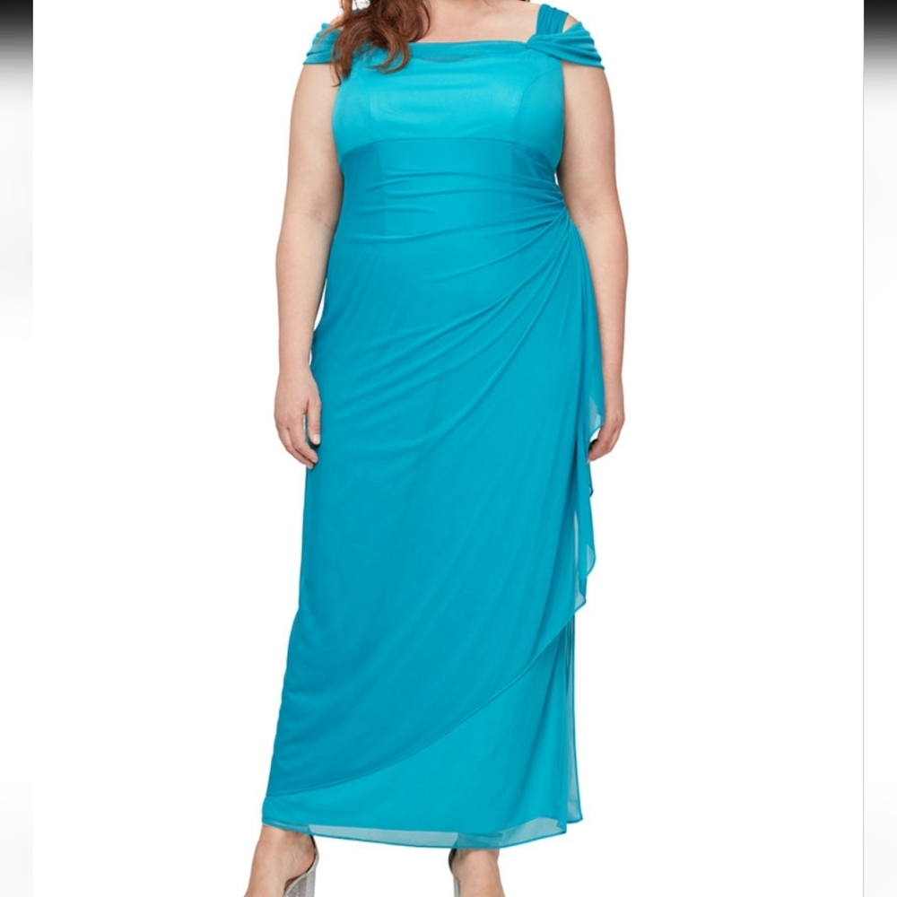 Alex Evenings Teal One-Shoulder Dress
